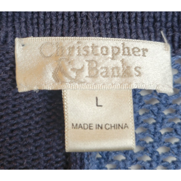 Christopher Banks Y2k Zip Cardigan Sweater Blue Yellow Crochet Colorblock Large - Picture 2 of 10